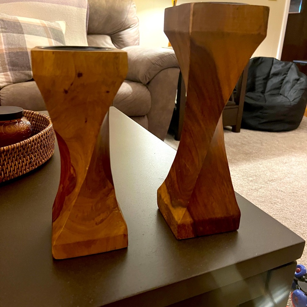 Vintage Mid Century Modern Candle Pillars. Solid Wood. Beautiful.